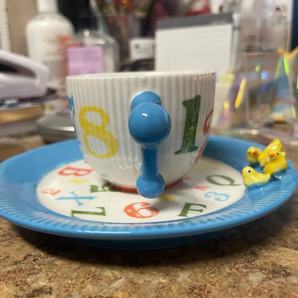 Anthropologie 3D Alphabet Cup and Saucer Set